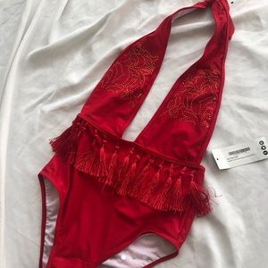 Red Plunge Swimsuit